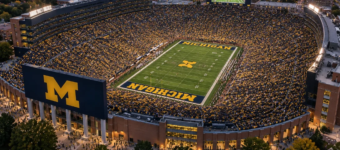 Aerial view of Michigan Stadium, The Big House, on game day